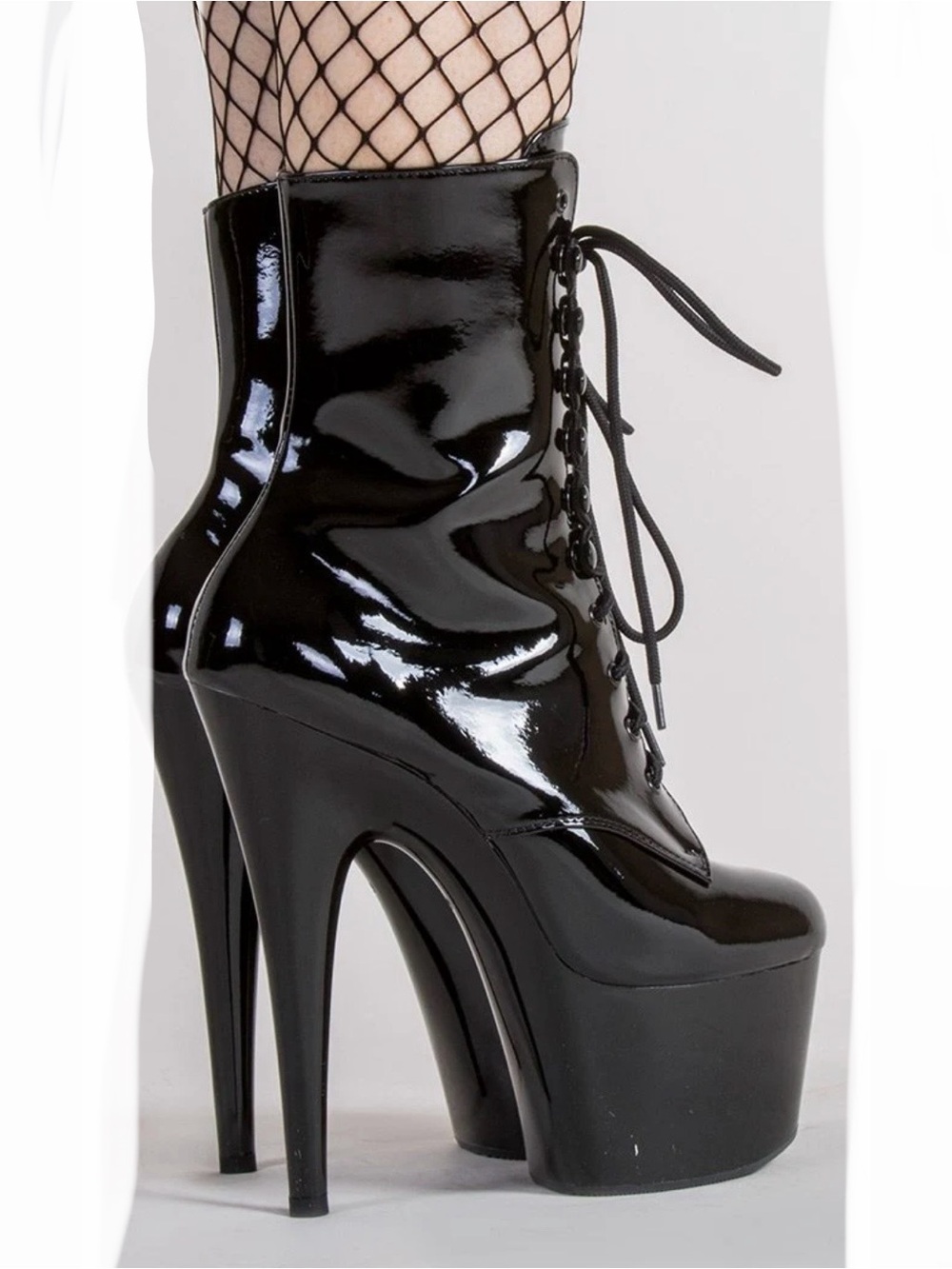 Pleaser Adore 1020 Black Patent Lace-Up Platform Ankle Boots